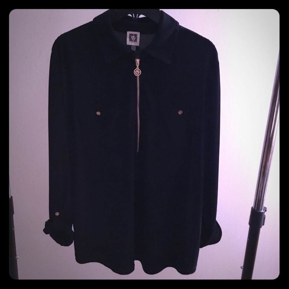 Navy Blue & Gold Embellished Anne Klein Top